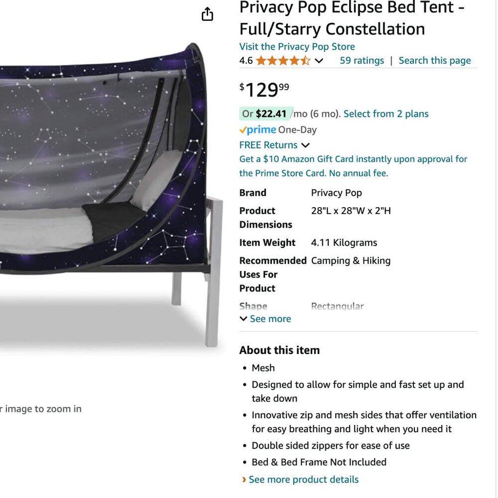 Privacy Pop The Bed Tent HORIZON - Twin Bunk / Starry Constellation